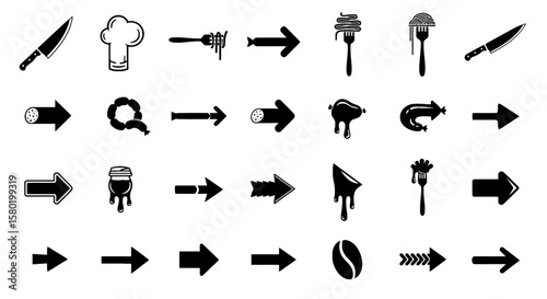 Directional Cuisine An Array of Food-Themed Arrows for Design Projects, Offering Versatile Graphic Elements for Culinary and Wayfinding Applications