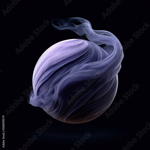 A dreamy 3D render of a velvet-like dark matter surface planet with soft glowing surface textures, surrounded by floating dark energy wisps . Set against a deep black space background, the scene