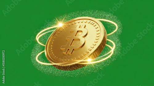 Digital Gold: A gleaming bitcoin coin, set against a vibrant green backdrop, symbolizes the future of finance and the world of cryptocurrency.