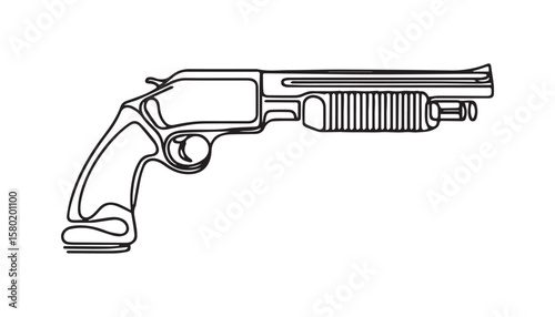 Continuous one single minimal line drawing shotgun 