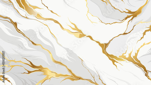 Elegant white marble texture with luxurious flowing gold veins and abstract patterns