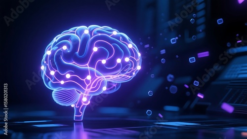 A glowing 3D digital brain