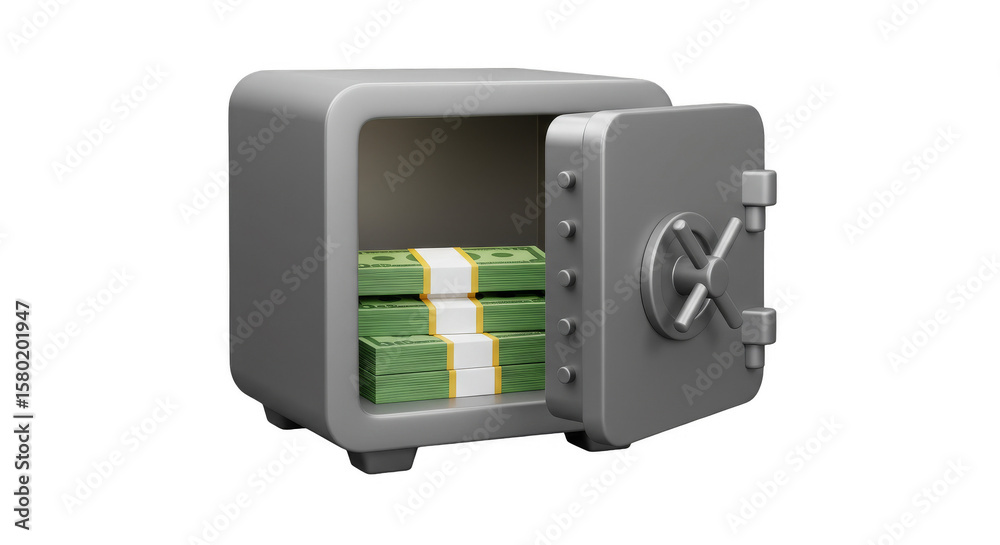 Fototapeta premium Illustration of Open Safe with Money on Transparent Background
