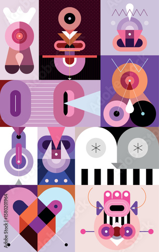 Collection of abstract shapes and geometric designs, decorative vector elements. They are each on a separate layer and can be used as a standalone image.