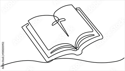 one continuous line bible.one line drawing of Christian holy book. Bible linear icon. One line drawing background.
