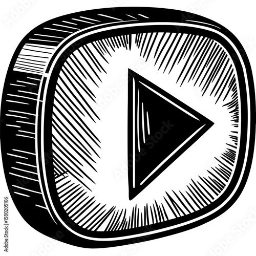 YouTube play button icon with engraved detail