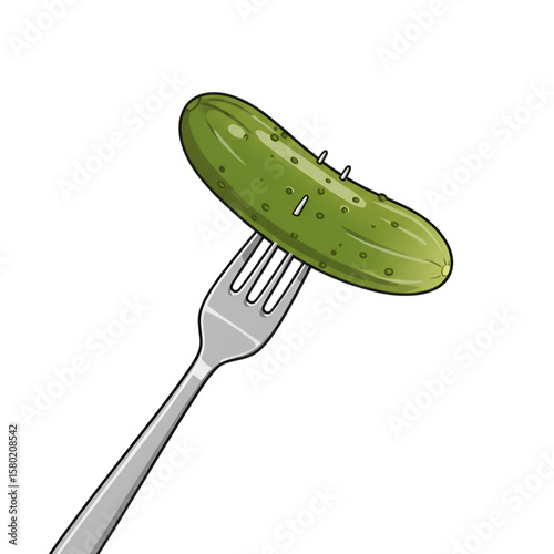 Illustration Of Green Pickle On Silver Fork Isolated Background