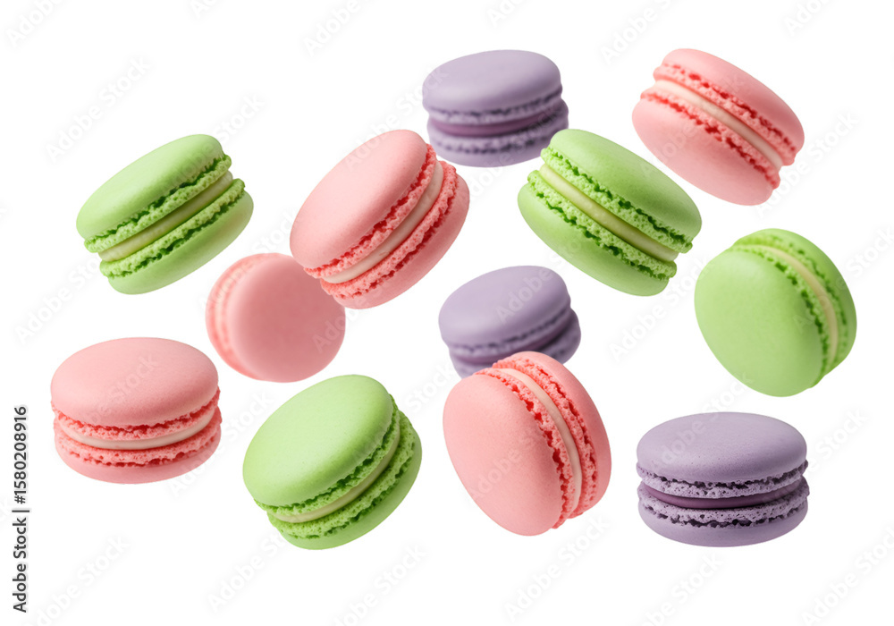 Obraz premium Isolated Macarons Sweet Cookies Pastries Treat with Pink Green and Purple