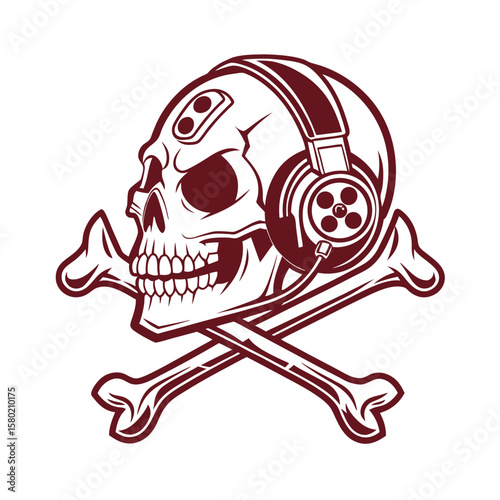 A vector illustration of a pirate skull with crossbones, a symbol of danger and death, perfect for Halloween or sports designs, featuring elements of a skeleton, human anatomy, and a football helmet