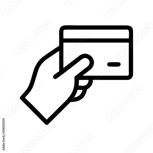 Hand holding a credit card with simple lines. Hand holding a credit card to show payment or finance concept. Showing hand holding a credit card for purchase or business transaction.