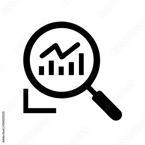 Magnifying glass over stock ticker chart represents market analysis, depicting financial data review, investment strategy and economic trends. Stock ticker under a magnifier for stock analysis.