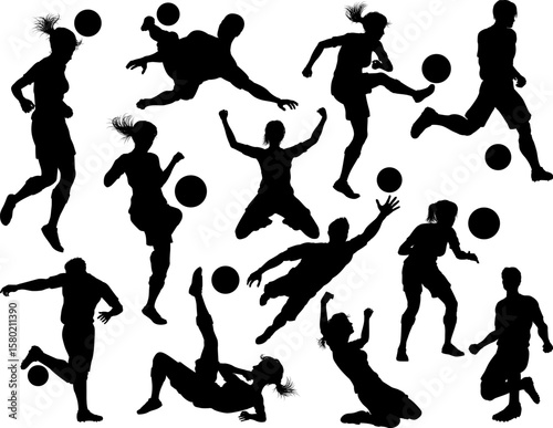 Soccer football player male and female silhouette men and women set