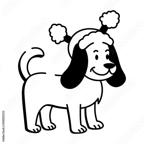 A doodle style icon showing winter dog  
