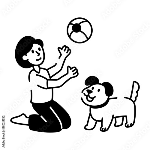 A hand drawn style icon showing pet sitter 
