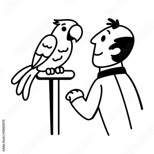 A hand drawn style icon showing training parrot  
