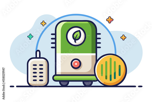 cartoon smart heater with eco remote badge