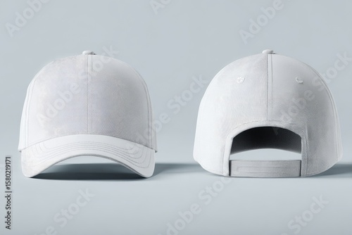 Blank white baseball cap front and back views