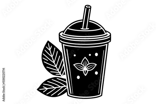 takeaway cup green matcha latte visible