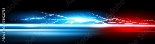 Abstract blue and red energy and lightning effects against black