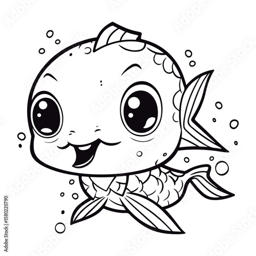 outlined baby Pike kawai coloring page illustration.