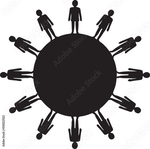 People circle around globe world unity