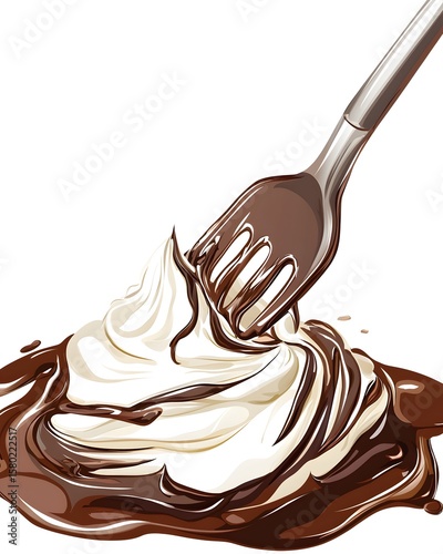 Fork is used to eat a dessert that is a mix of chocolate and whipped cream