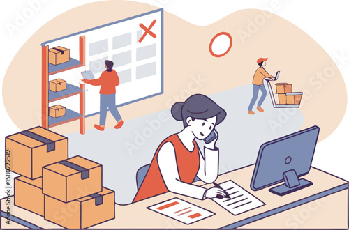 Diverse team members collaborating in a warehouse managing inventory taking orders and preparing shipments with efficiency and organization