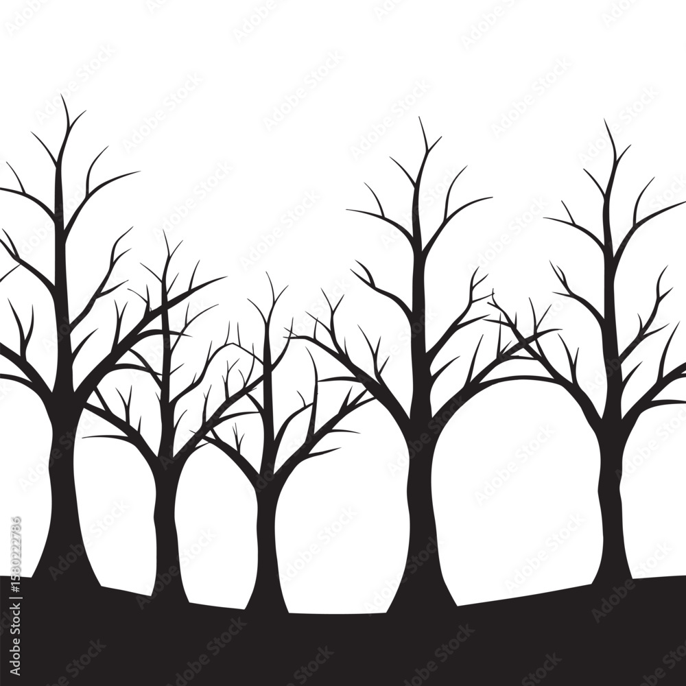 Obraz premium Bare Tree Line In Foggy Silhouette Style