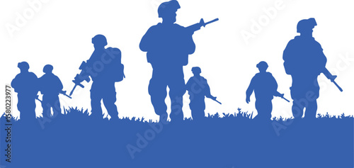 Soldiers with rifles standing in grass military