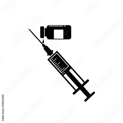Medical Syringe with a Vaccine - Healthcare and Immunization Silhouette