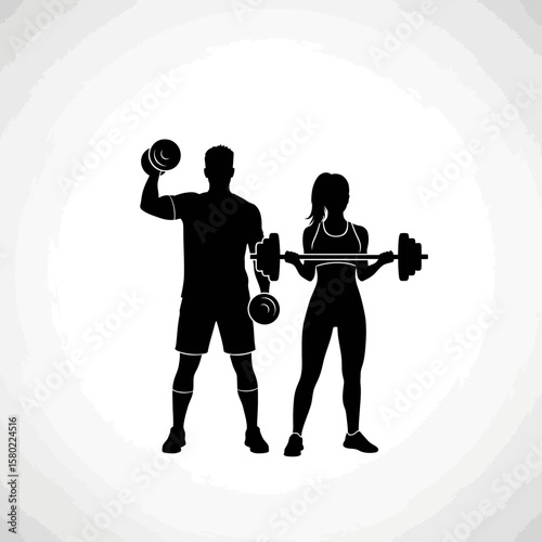 Couple in a Gym Working Out Together - Fitness & Teamwork Silhouette