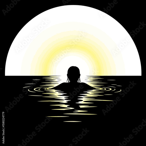 Joyful Serenity in Sun-Soaked Water - Swimming & Relaxation Silhouette