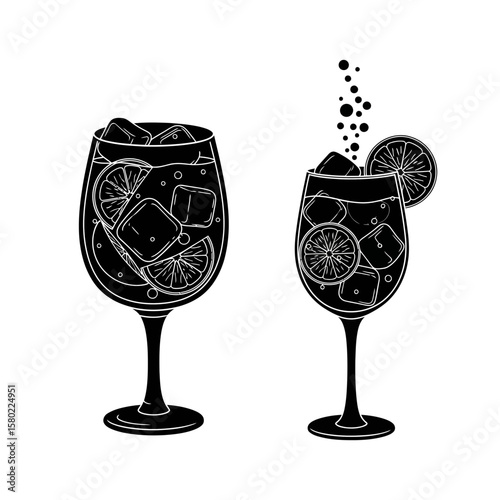 Sangria & Spritz Cocktail with Ice - Drinks & Refreshment Silhouette