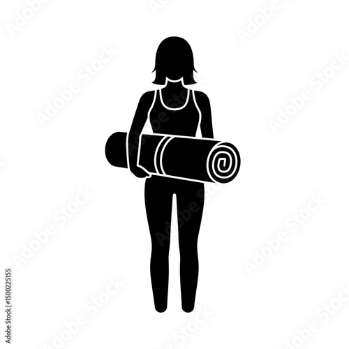 Woman Holding Exercise Mat - Fitness & Wellness Silhouette Icon