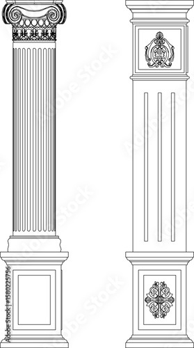 vector illustration of architectural engineering design view facade column building classic vintage house