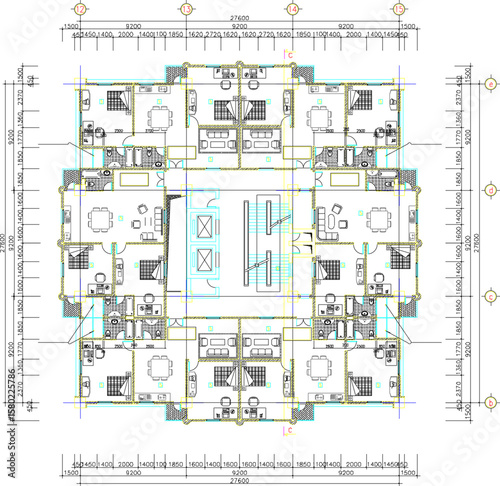 vector illustration of architectural engineering design of a site plan layout of a modern multi-storey hotel building