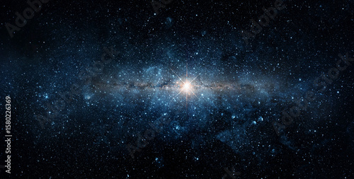 Fototapeta Naklejka Na Ścianę i Meble -  Big star in the starry night sky. Wide space background. Elements of this image furnished by NASA.