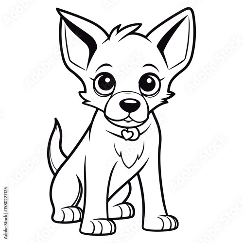 outlined baby Dingo kawai coloring page illustration.