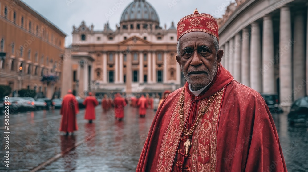 Naklejka premium Cardinal standing confidently in front of the Vatican