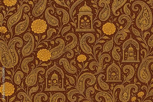Golden Mughal Paisley: A Tapestry of Timeless Elegance