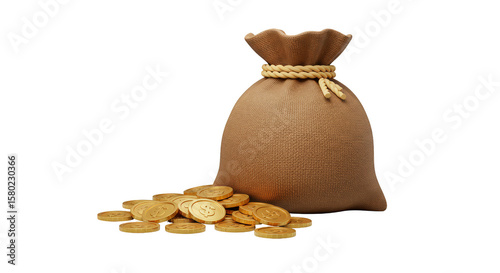 Isolated Bag of Golden Coins Wealth Finance Treasure Riches