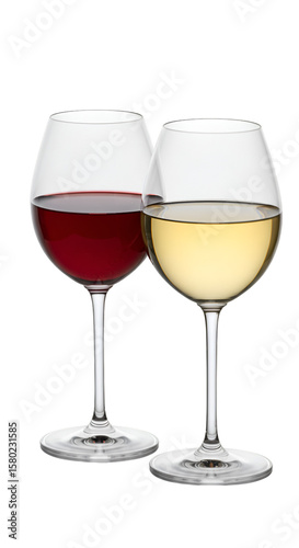 Illustration Two Wine Glasses Red and White Drink on Transparent Background