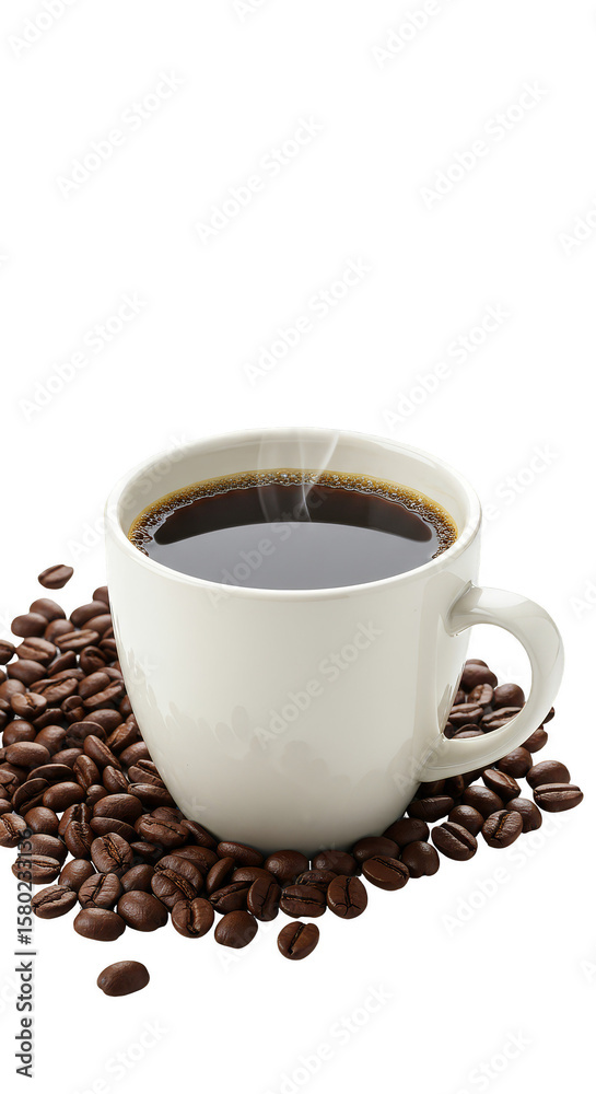 Fototapeta premium Isolated Coffee Cup on Coffee Beans a Transparent PNG Background