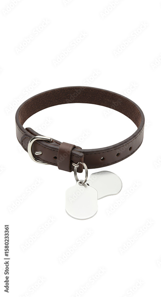 Obraz premium Isolated Brown Leather Pet Collar with Tags for Animal Style
