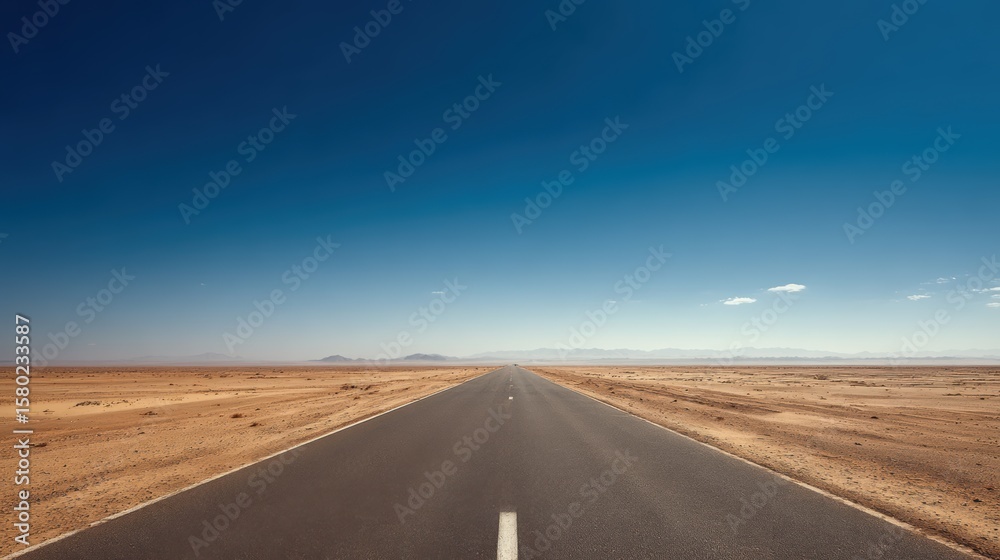 Naklejka premium Long straight desert highway in summer, heat haze and blue sky above,