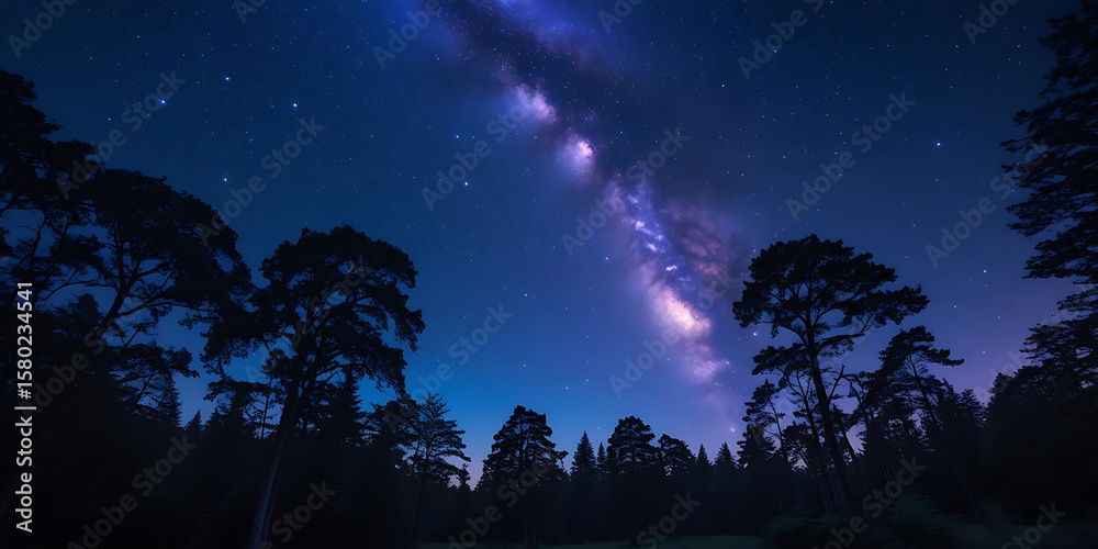 Fototapeta premium Milky Way Over Forest Silhouettes