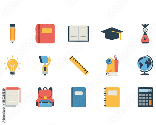 Scalable, flat icons about education are great for logos, websites, educational materials, and branding for schools, tutoring centers, or online courses.