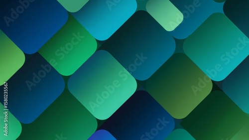Abstract geometric background with rounded squares in shades of blue and green