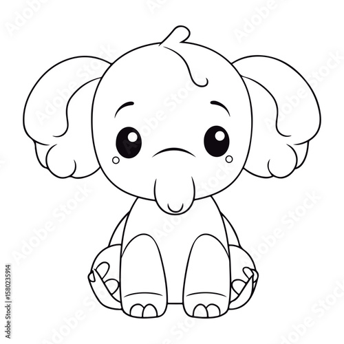Coloring book for children baby Mammoth kawai vector illustration isolated on a white background.