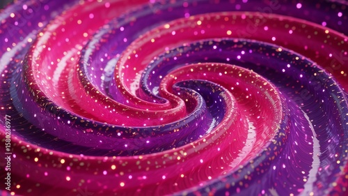 Close up of a glossy pink and purple swirl with golden glitter and bokeh lights
